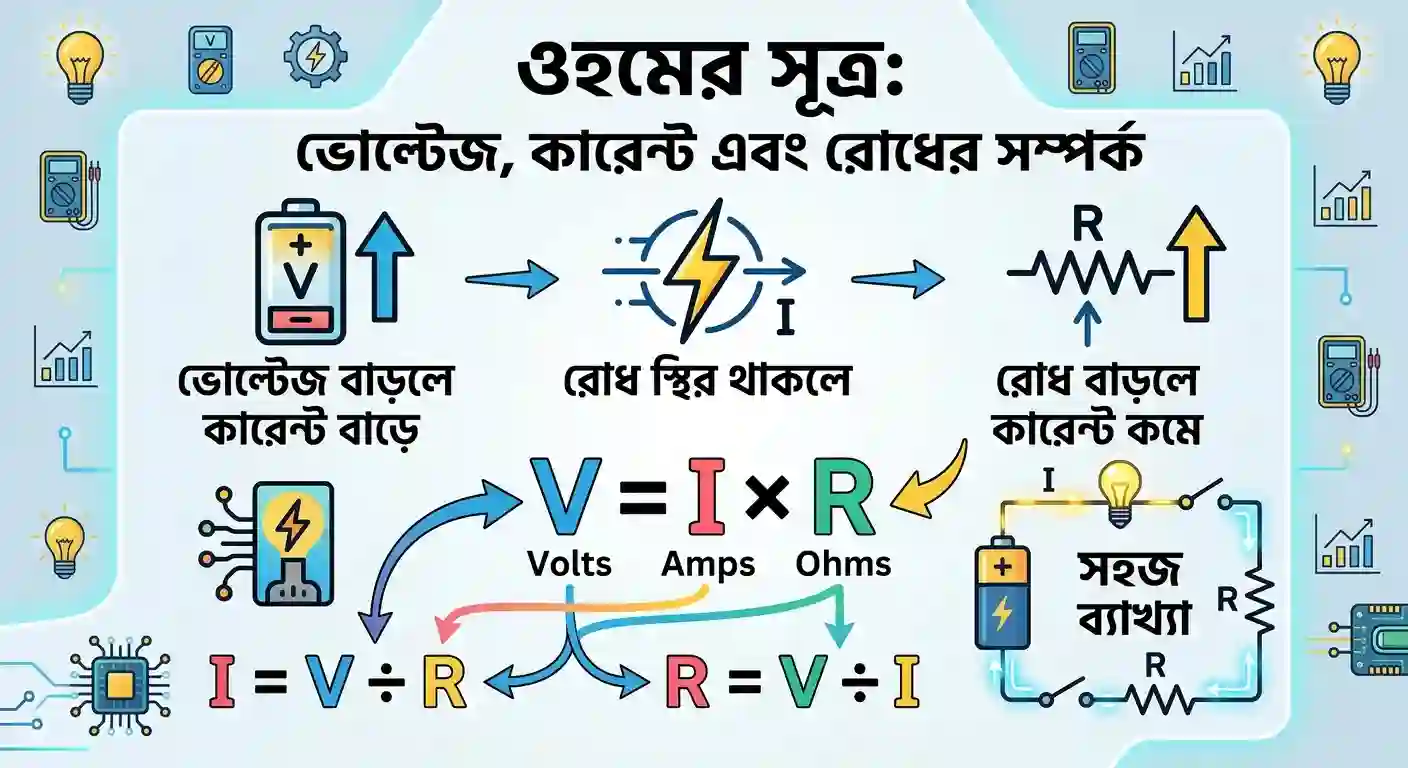 ওহমের সূত্র V=IR সম্পর্কিত ফিজিক্স ডায়াগ্রাম