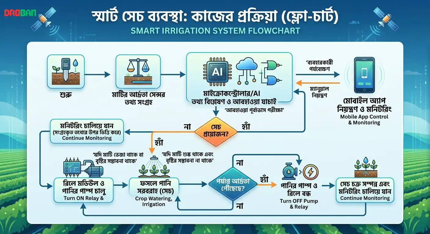 স্মার্ট সেচ ব্যবস্থার একটি সহজ ডায়াগ্রাম