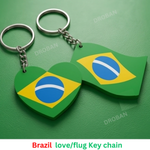 Brazil heart keyring, Love Brazil keychain, Heart shape 3D printed keyring, Romantic football fan gift
